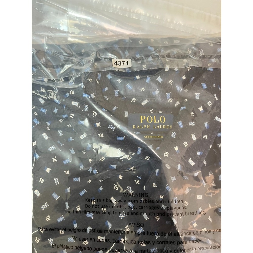 Polo Ralph Lauren Shirt Adult Large Blue Seersucker All Over Print Smart Casual - Picture 9 of 9